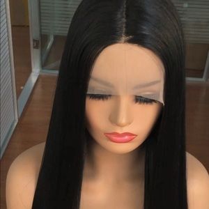 Black synthetic fiber wig